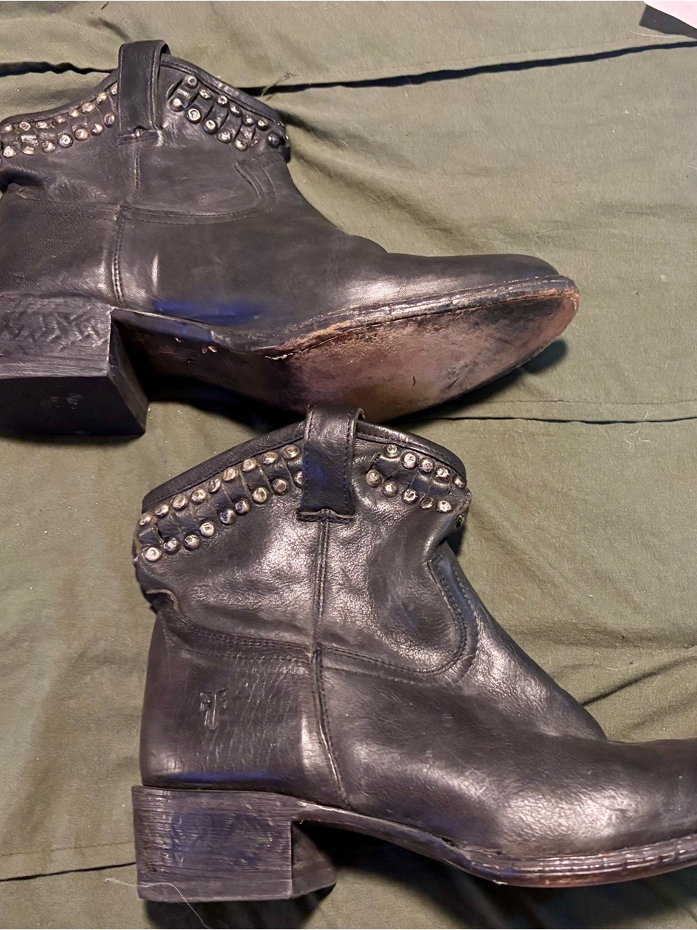Frye Black Leather Studded Ankle Booties